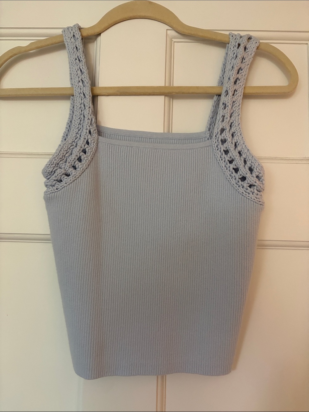 aerie Light Blue Ribbed Tank with Crochet-Strap Detail
